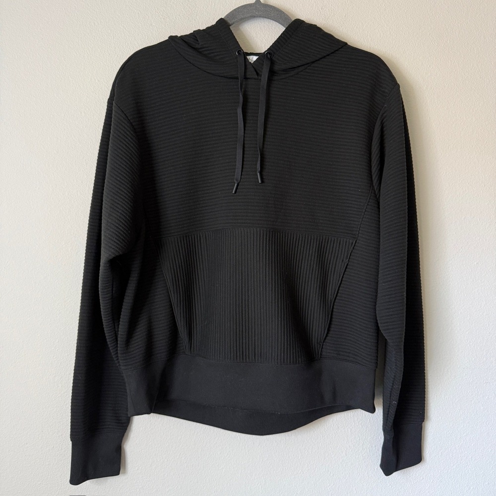 DSG Womens Black Ribbed Textured Pullover Hoodie Sweatshirt Size Medium RN104141